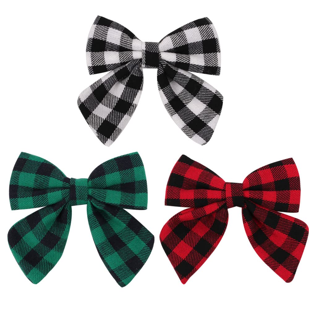 Plaid Hair Bow Clips Kids Girls Buffalo Plaid Hair Pin Checkered Plaid Hair Bow Pin BBG70 (3 PCs-Set)