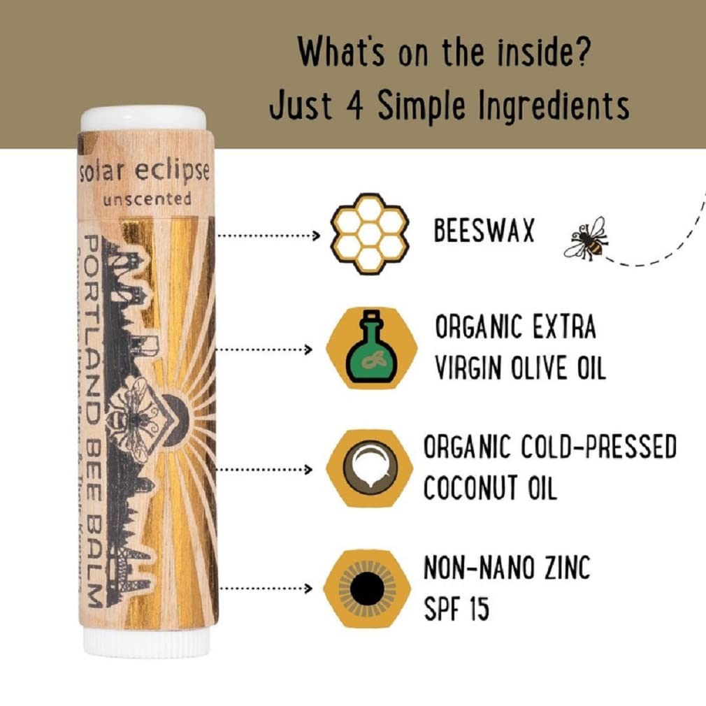 Portland Bee Balm Solar Eclipse All Natural Handmade Beeswax Based SPF 15 Lip Balm, 24 Count