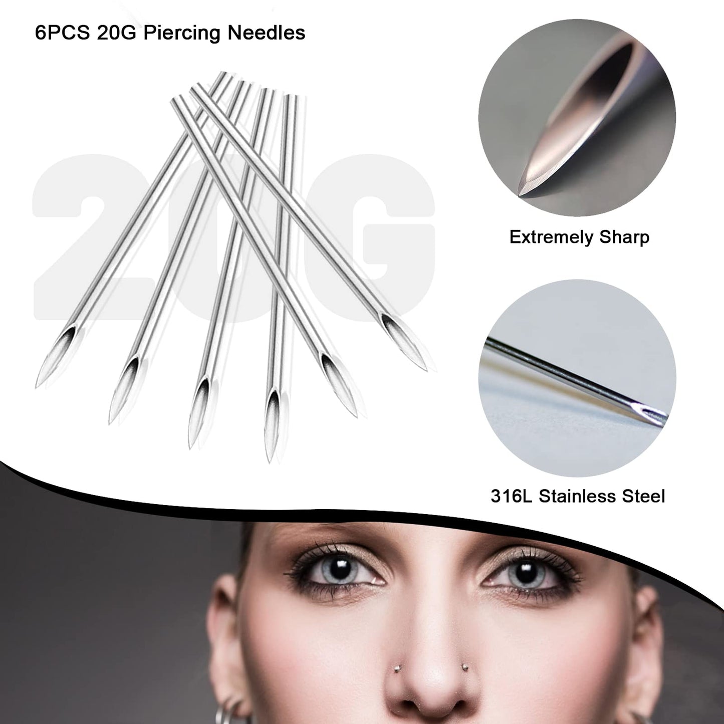 Unihubys Piercing Kit - 22Pcs Professional Nose Piercing Kit 20G Nose Rings Studs Piercing Needles Piercing Clamps Gloves Stainless Steel Body Jewelry for Womens Mens Piercing Kit
