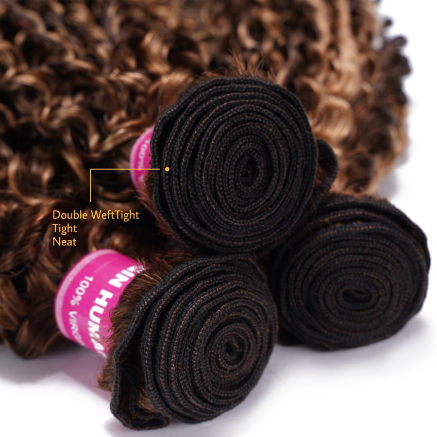 Sunber Human Hair Bundle Honey Blonde Highlight Curly Human Hair Weave Bundle 12A Brazilian Remy TL412 Highlights Balayage Color 22"Inch Human Hair Weave Sew in Extension