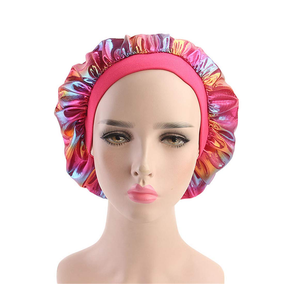 Qhome Luxury Wide Band Satin Bonnet Cap Comfortable Night Sleep Hat Hair Loss Cap