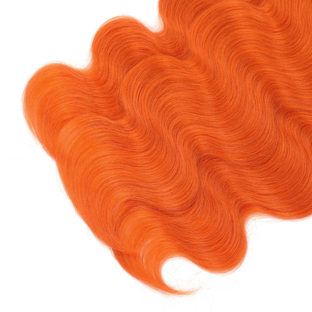 REMY HAIR Body Wave Bundles Human Hair Orange Hair Extensions for Black Women Colored Bright Orange Hair Weave Bundles 1pc 20 Inch