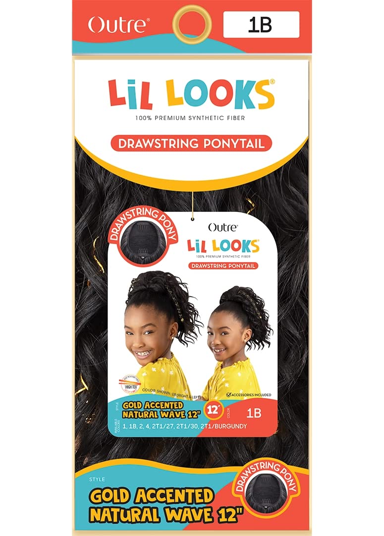 Outre Lil Looks Drawstring Ponytail GOLD ACCENTED NATURAL WAVE 12″ (2T1/30)