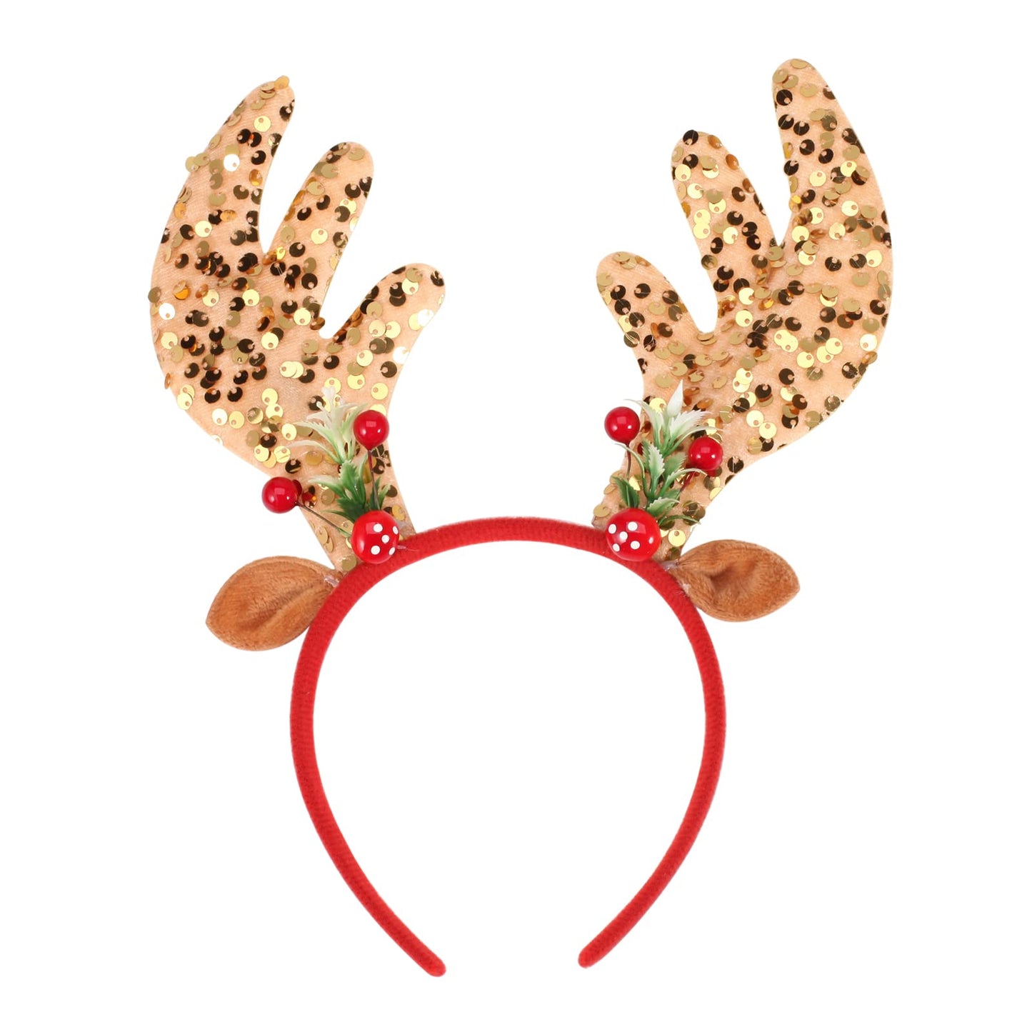 Twinfree 2 Pcs Antlers Headbands Ears Flower Hat Headwear with Sequins for Costumes Party Favors