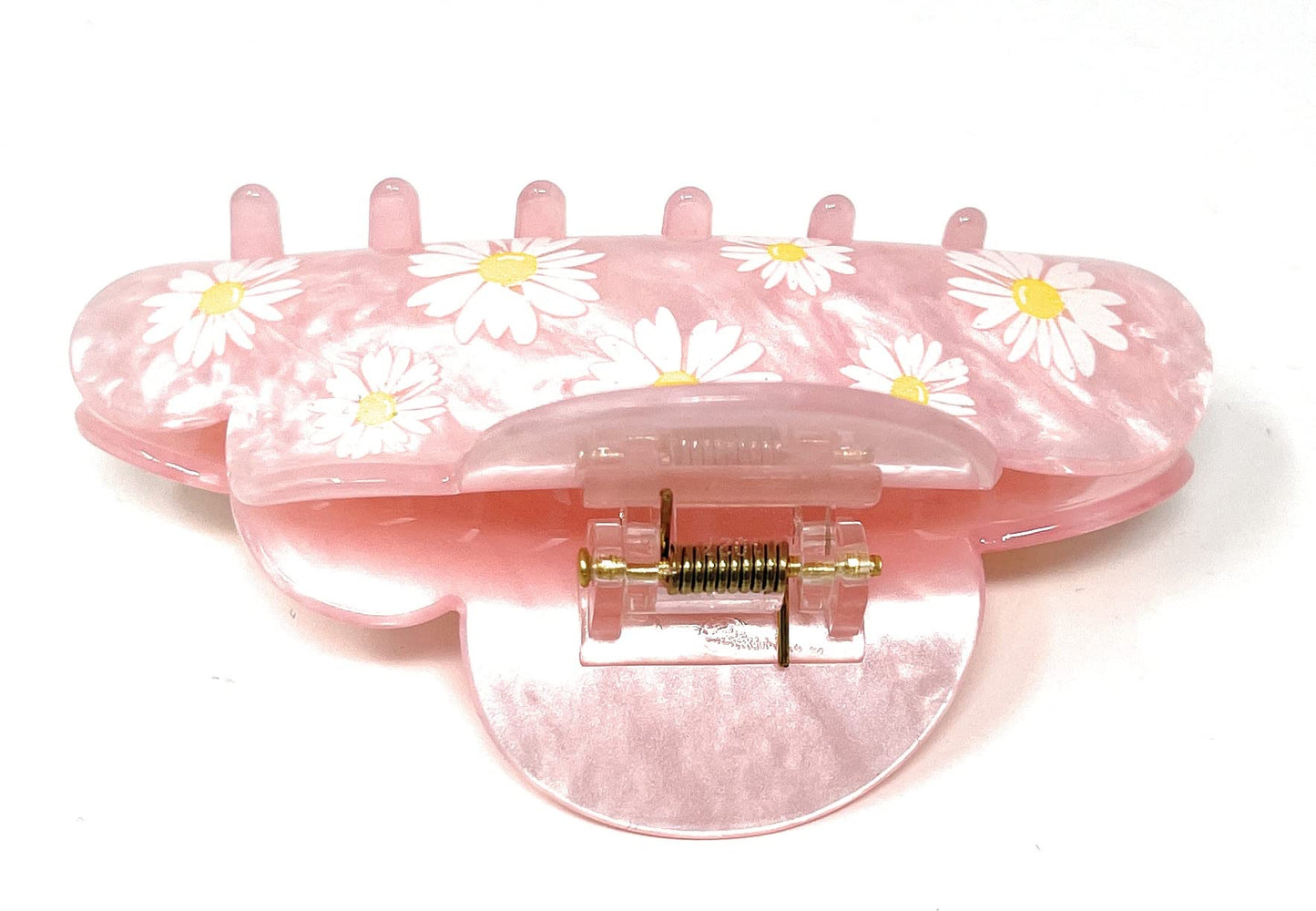 Super Chic Durable Claw Clips for Thin Medium Hair Hold - Styling Non Slip Updo - Accessories for Girls Women - Perfect for Curly or Straight (Pink Daisy)