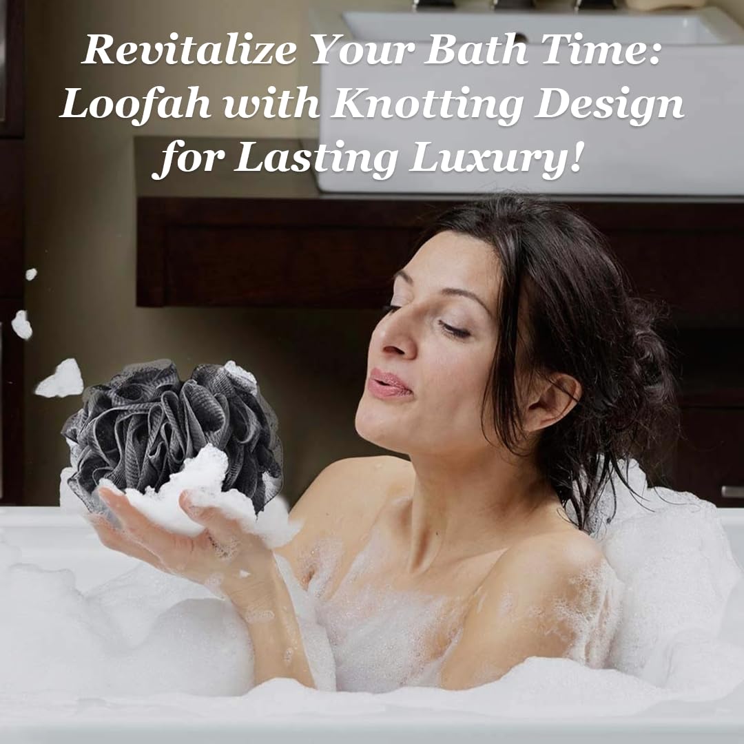 Black Loofah Bath Shower Sponges I (4-Pack) Body Scrubbers for Use In Shower I Bath Sponges for Shower Scrubber for Body I Loofah Exfoliating Body Scrubber Shower Accessories I Body Wash Loofah Sponge