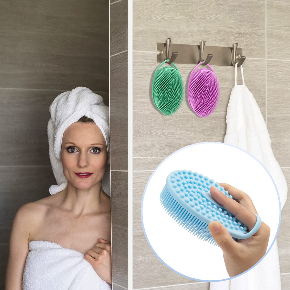 3 Pack Silicone Body Scrubber, Exfoliating Body Scrubber, Soft Silicone Loofah, Body Scrubber Fit for Sensitive and All Kinds of Skin, Clean and Sanitary Rapid Foaming