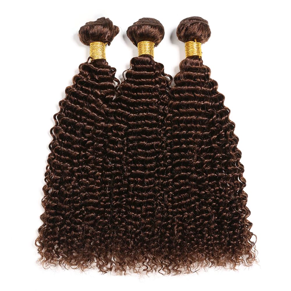 #4 Human Hair Loose Deep Wave Bundles Dark Brown Curly Weave Human Hair Bundles Double Weft Brazilian Remy Hair Extensions Wet and Wavy Bundles Silky Soft for Black Women(20 20 20 Inch 3 Bundles)