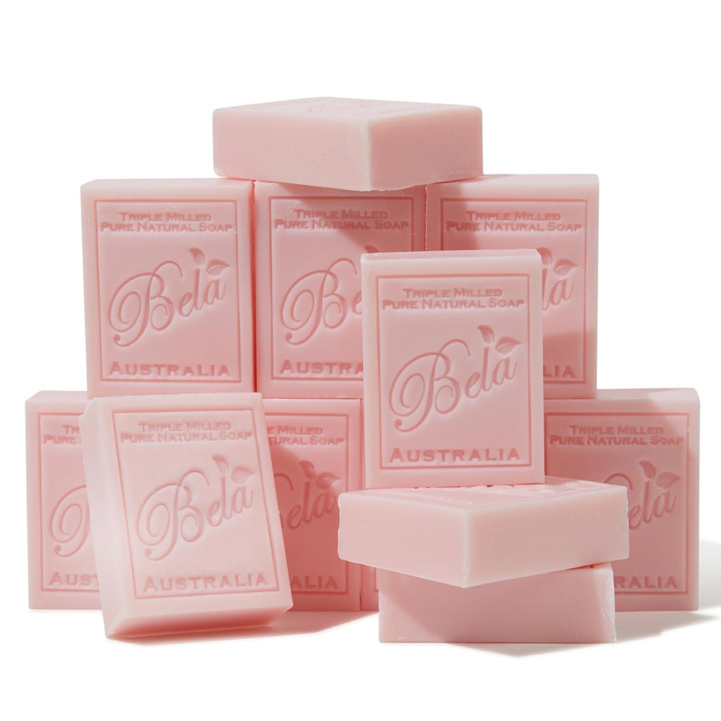 BELA - Triple Milled Pure Natural Soap Bars - Rose & Petals, 3.3 oz (Pack of 12) - Organic Shea Butter - Rich Creamy Lather - Triple French Milled - Long Lasting - Made in Australia