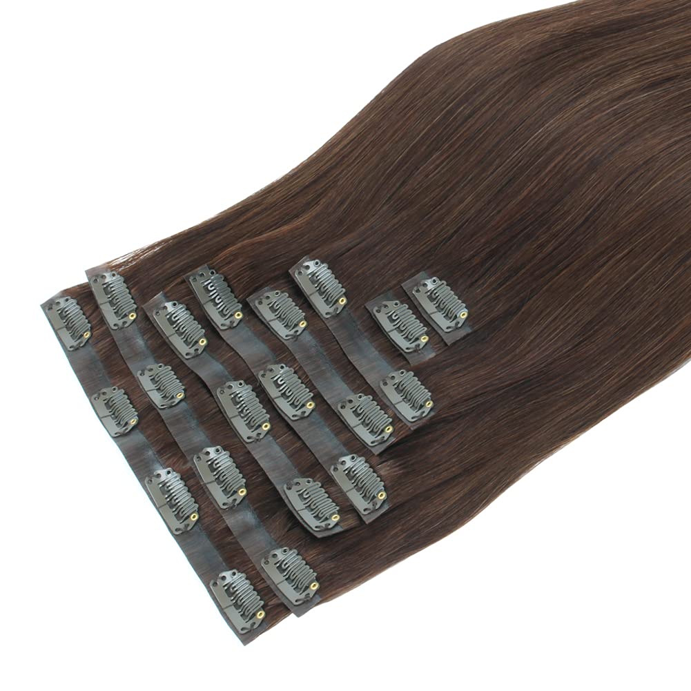 Sixstarhair Clip In Extensions Remy Human Hair Walnut Brown Hair Extensions Medium Brown Real Thick Hair 120g Pack with Seamless Clip In Hair Extensions 16inch 8 Pieces Pack