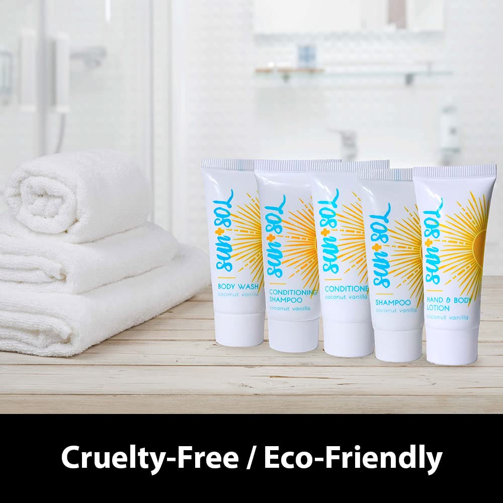 World Amenities - Sun + Sol Bulk Hydrating Conditioner With Warm Coconut & Vanilla Fragrances, Travel Size Toiletries, Mini Hotel Amenities, 0.7 oz, 300 Count