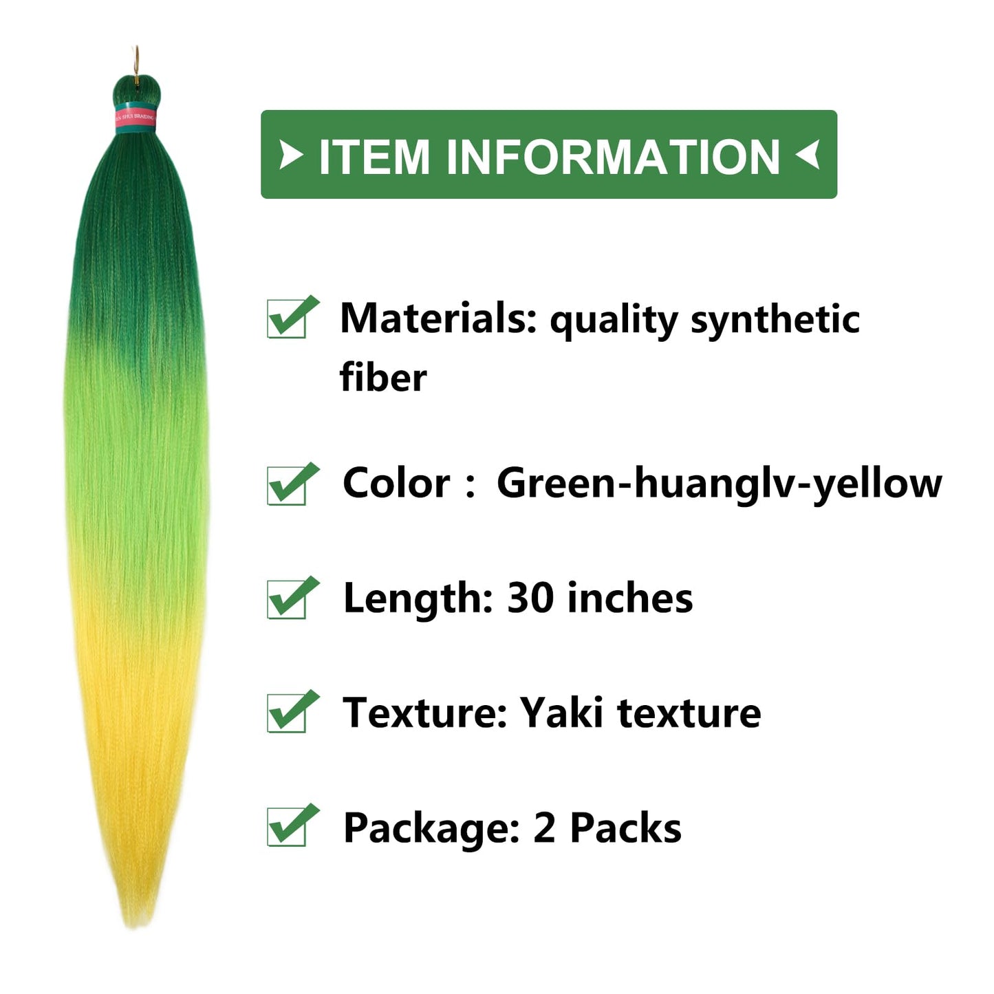 RUN SHUI Ombre Green Yellow Pre stretched Braiding Hair 2 Packs Pre feathered Braid Hair Extensions 30 Inches Hair Braids
