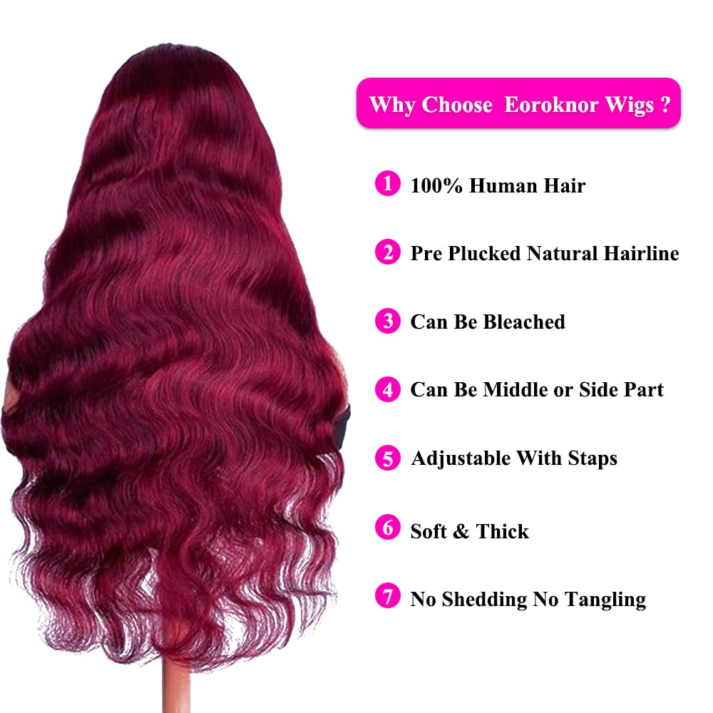 Silinli 99J Burgundy Lace Front Wigs Human Hair 180% Density 13X4 HD Lace Front Wigs Human Hair Body Wave Lace Front Wigs Human Hair Pre Plucked Frontal Wigs Human Hair 20 Inch