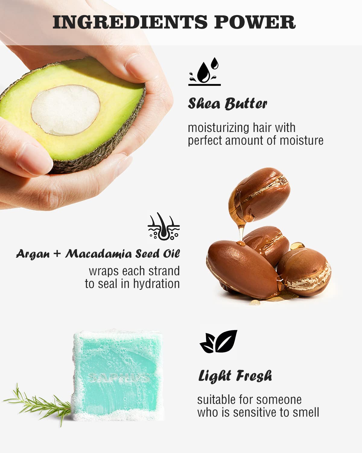 SAPHUS 6Pcs Shampoo Bars for Hair (8.46oz), Shampoo Soap Bar Set for Women and Men Travel, Natural Ingredients, Sulfate Free Solid Shampoo for Dandruff, Oily Hair, Blue