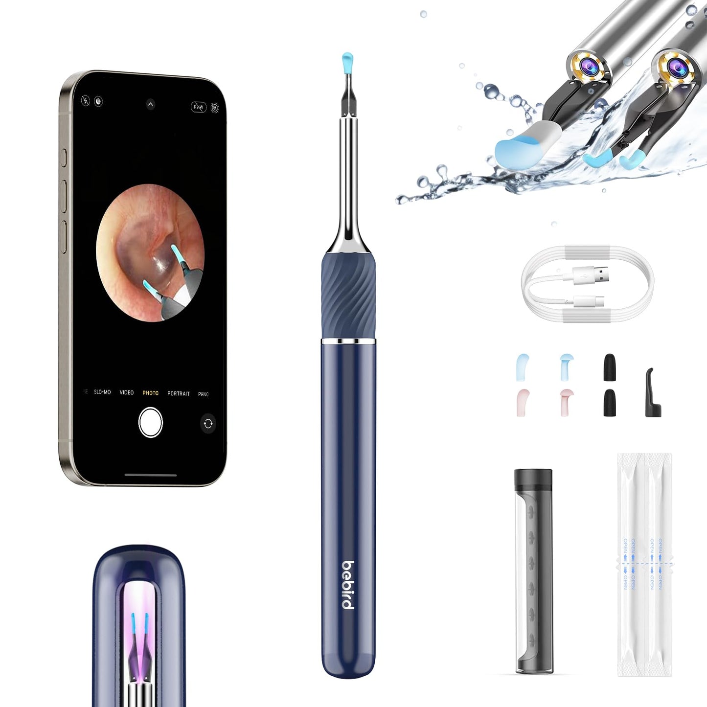 Note5 Ear Wax Tweezers with Camera, Ear Cleaner Camera Otoscope Camera with Light, Real-time Remote Video with Ear Pick & Tweezers, 6 Earwax Removal Kit 12 Spoons Ear Cleaning Set for Whole Family
