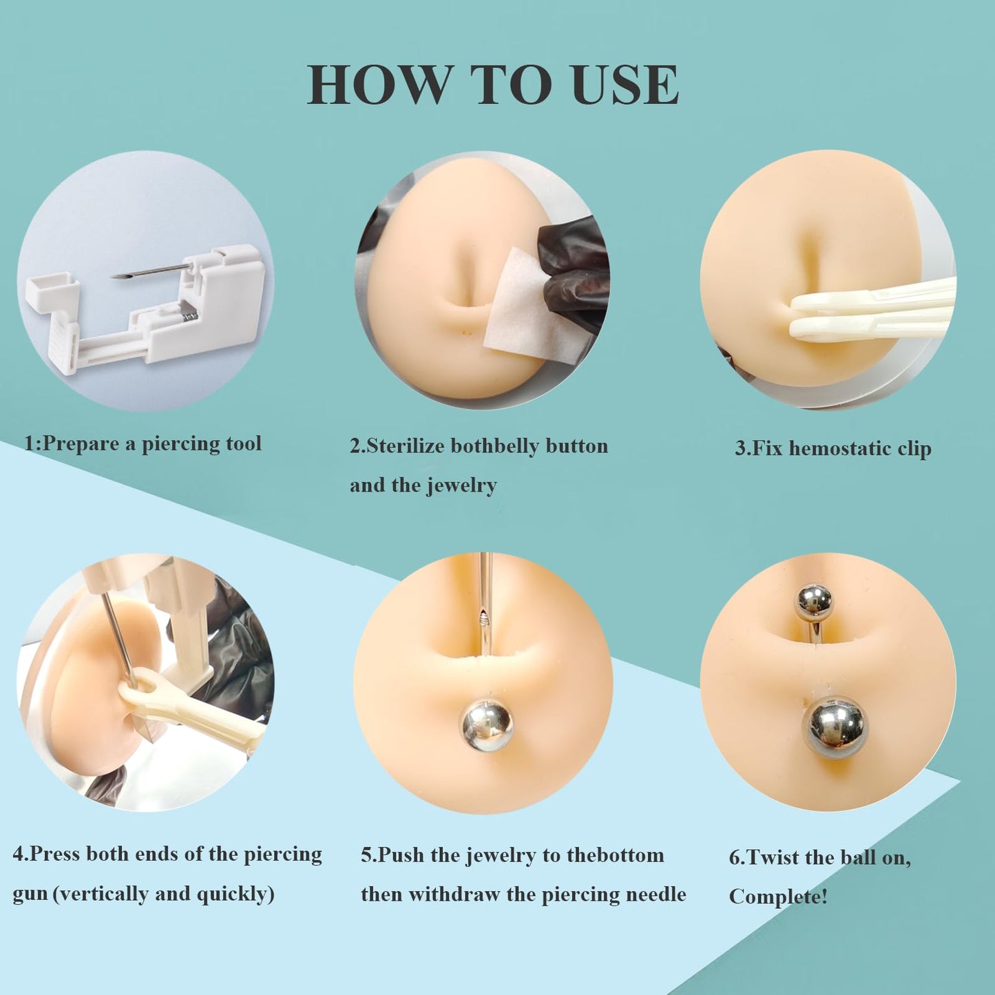 Orglace 6PCS Belly Button Piercing Kit,Professional Body Piercing Gun,Belly Button Ring,Surgical Steel Navel Rings for Women (Navel Piercing Kit)