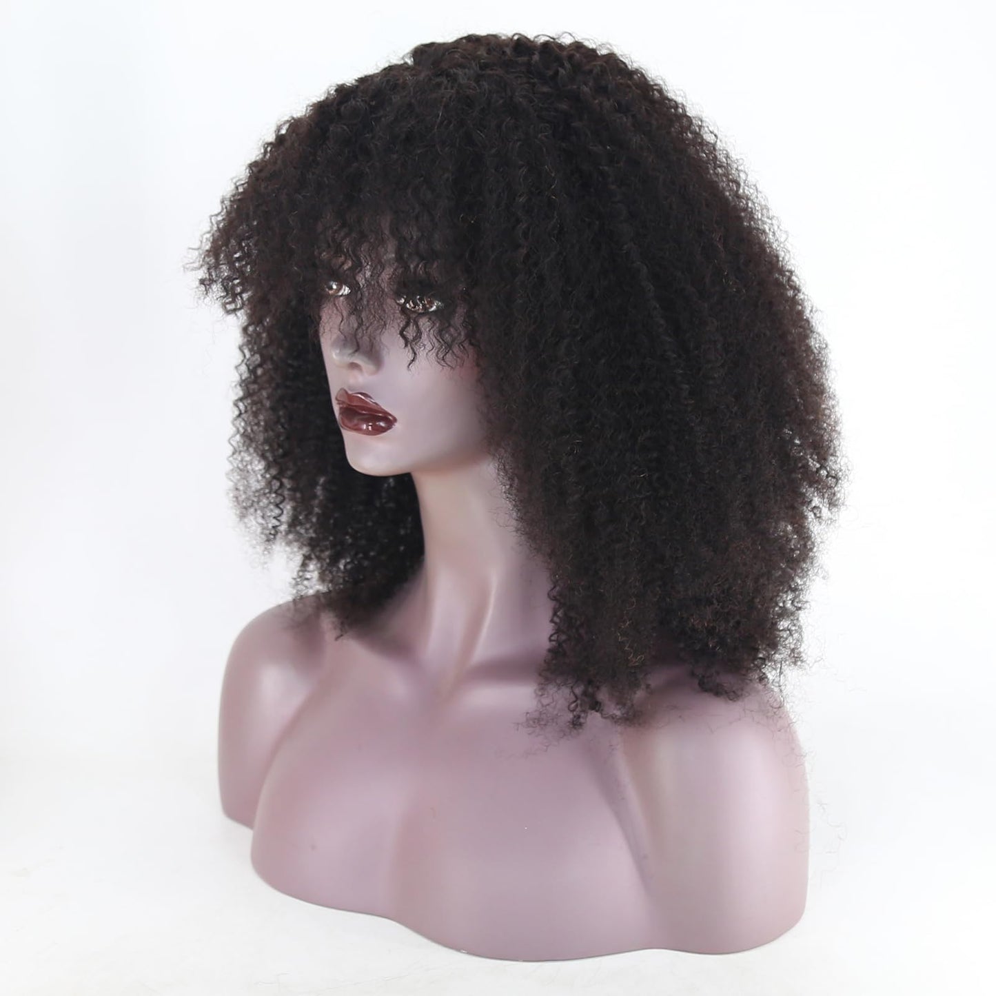 zigzag hair Afro Kinky Curly Wig with Bangs Human Hair, Natural Hair Wig for Black Women 210% Density Full Machine Made Wig 4B 4C Short Curly Bang Wig (16 Inch)