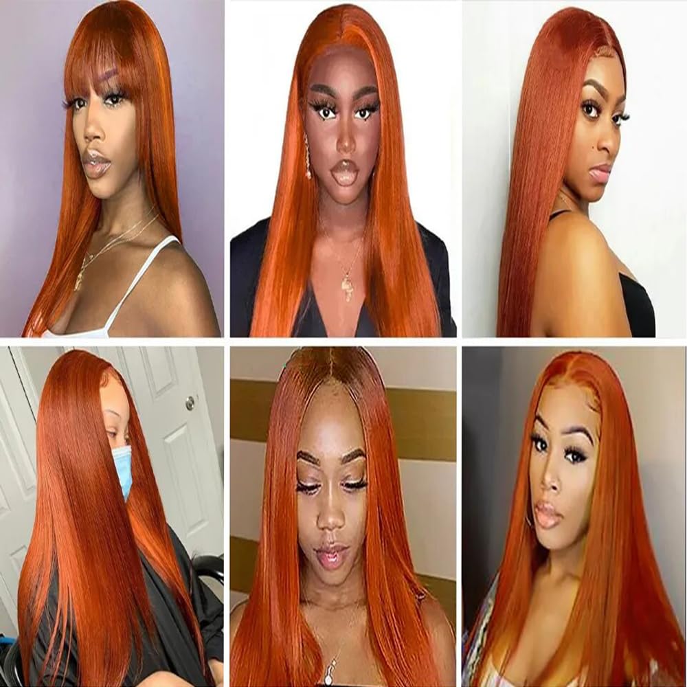 Orange Straight Bundles Human Hair Color 350 Straight Bundles Double Weft Brazilian Human Hair Ginger Orange Straight Bundles Weave Extensions Bundles for Black Woman (24 26 28 inch,3 Bundles)
