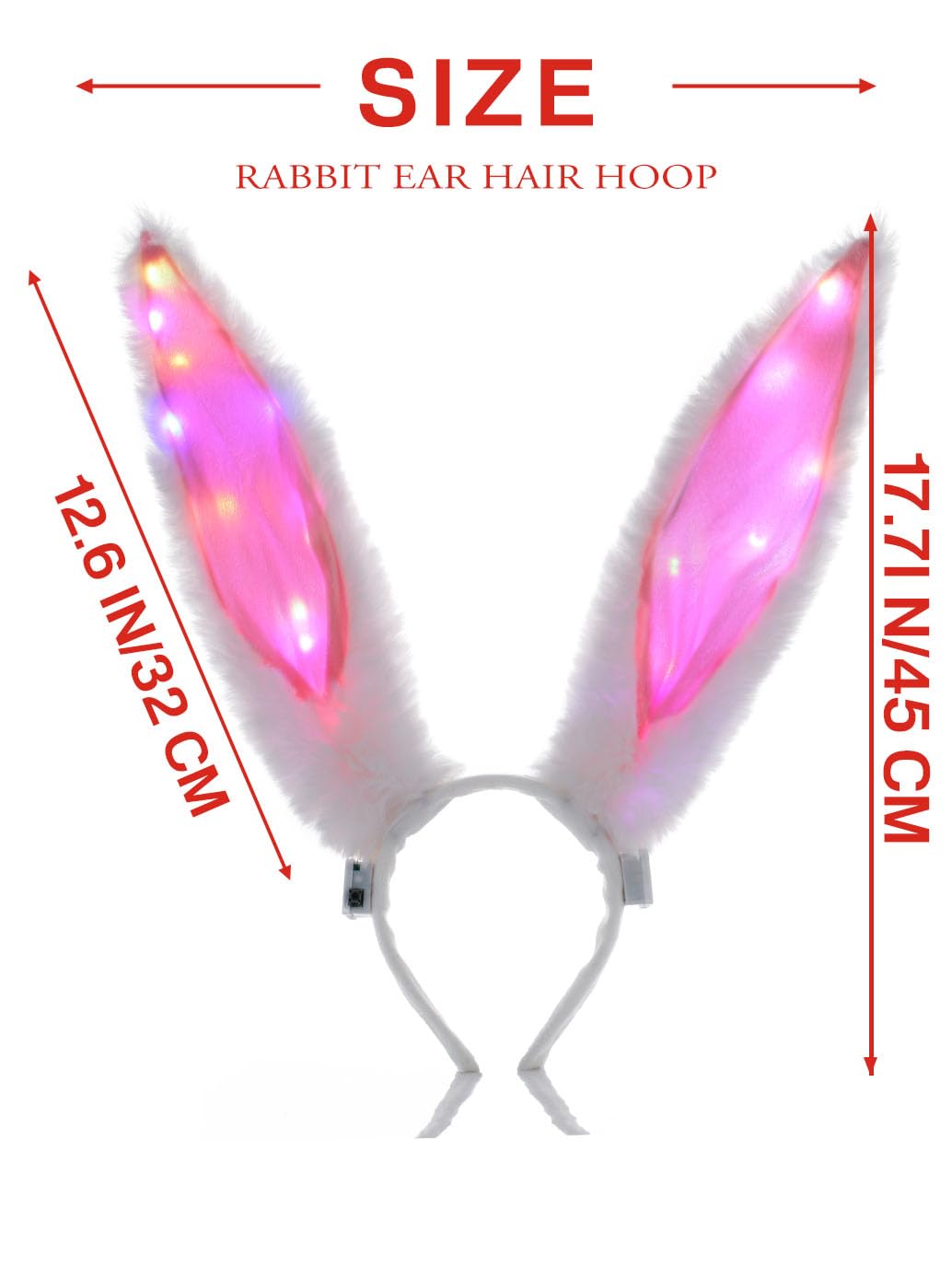 Uranian Light Up Bunny Ears Headbands White Rabbit Ears Hair Band Led Bunny Headband Flashing Furry Ears Headwear Cosplay Party Costume Hair Accessories for Women and Girls