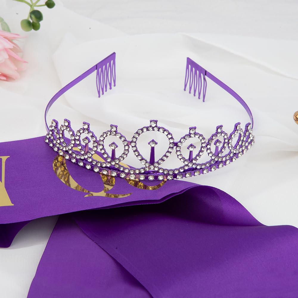 Birthday Sash and Crown for Women,Happy Birthday Sash for Women,Birthday Queen Sash and Crown,Purple Birthday Decorations,Happy Birthday Decorations for Women,Birthday Crown Adult Woman,Birthday Tiara