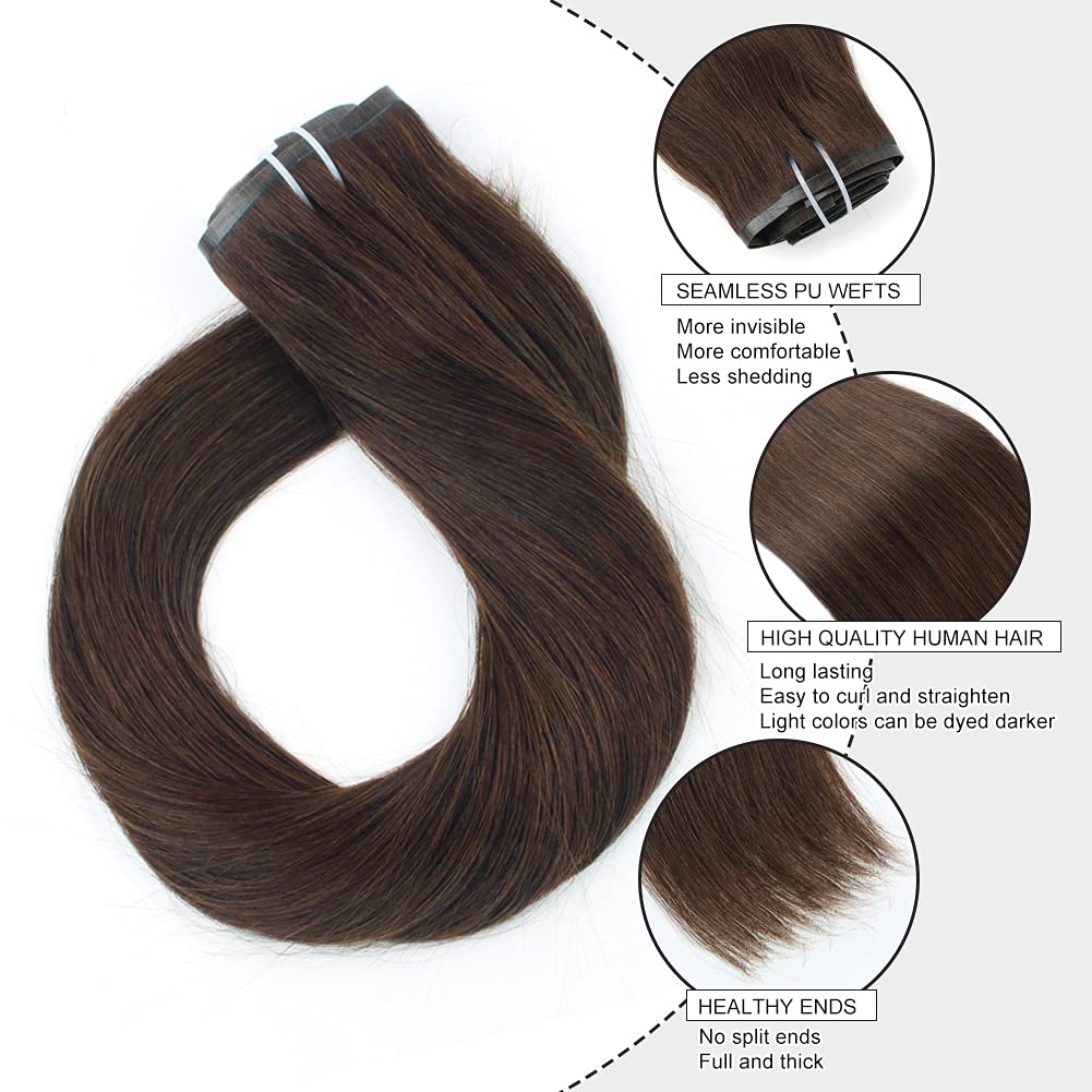 Sixstarhair Clip In Extensions Remy Human Hair Walnut Brown Hair Extensions Medium Brown Real Thick Hair 120g Pack with Seamless Clip In Hair Extensions 16inch 8 Pieces Pack
