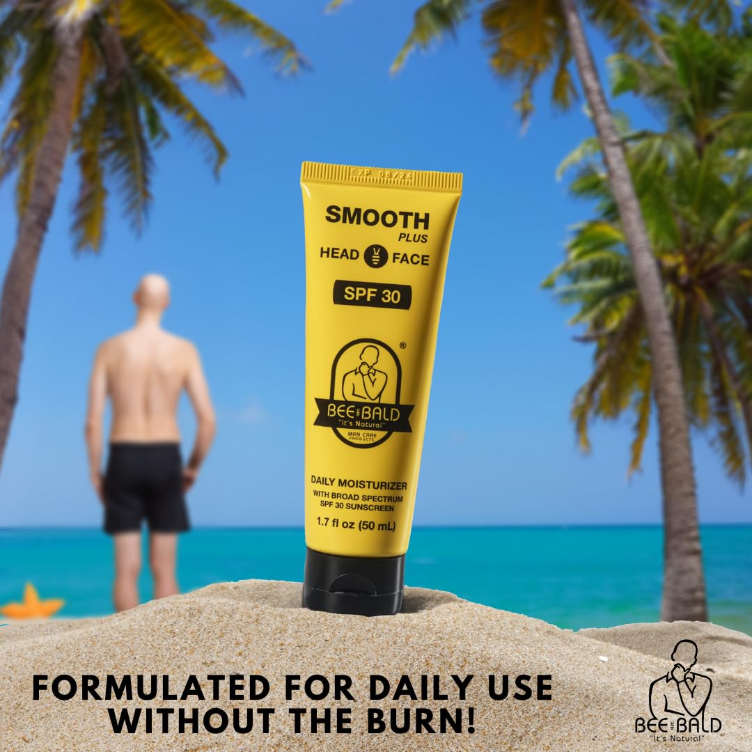 Bee Bald SMOOTH PLUS Daily Moisturizer with SPF 30 Broad Spectrum Sunscreen Tones, Hydrates & Moisturizes While Protecting Skin From Harmful UVA/UVB Rays, 1.7 Fl Oz