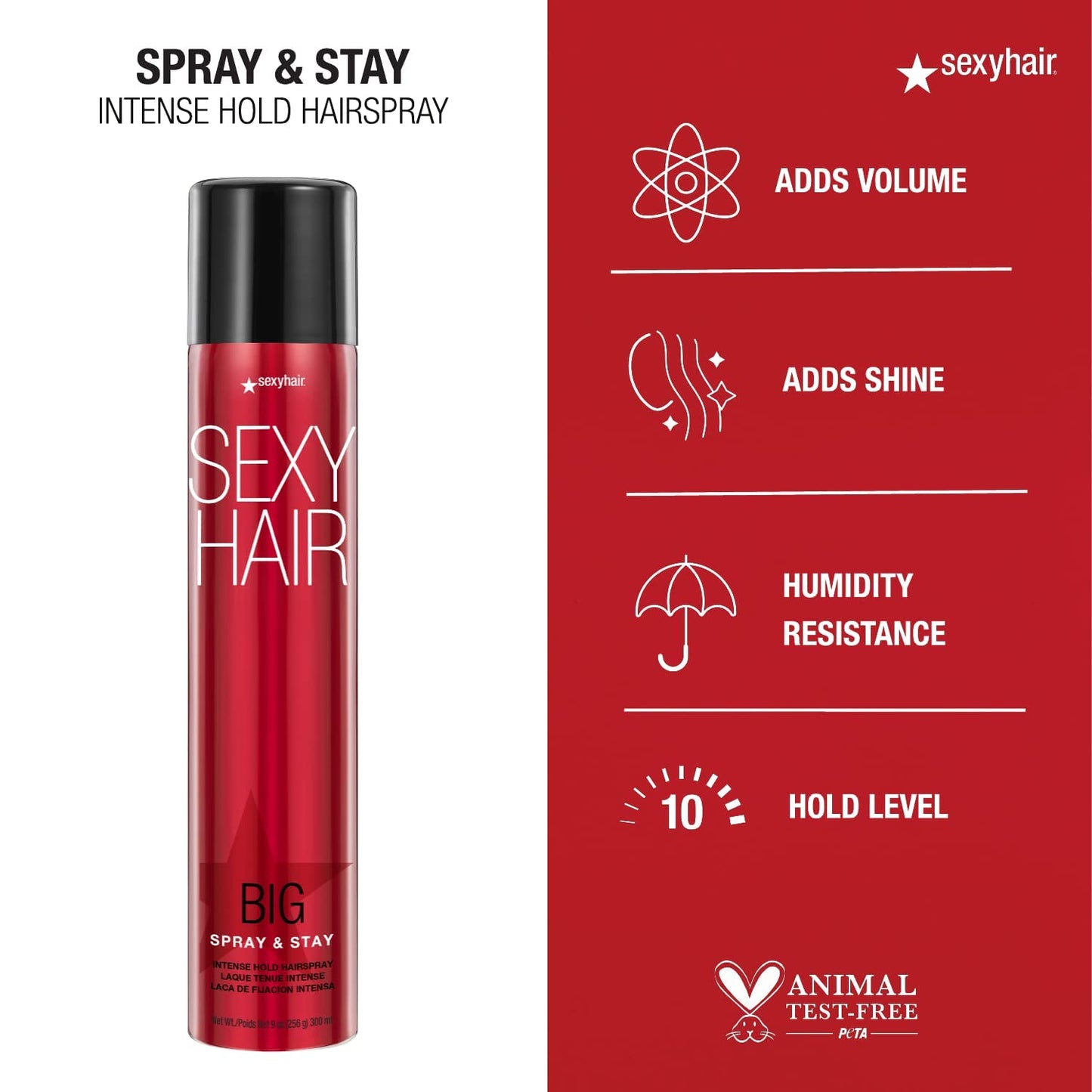 SexyHair Big Spray & Stay Intense Hold Hairspray Travel Size, 1.5 Oz | Extreme Hold and Shine | Up to 72 Hour Humidity Resistance | All Hair Types