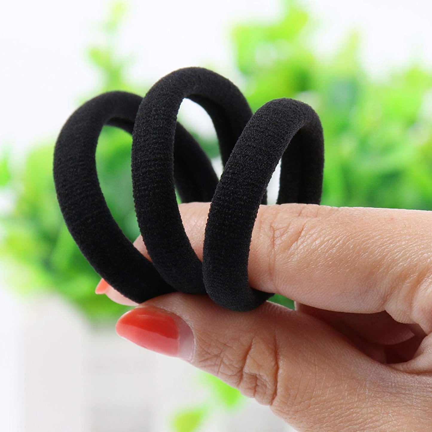 Antye Hair Tie, 100Pcs Black Onyx - Soft Cotton, Seamless Hair Elastic for Thick or Thin Hair, No Snag, Dent or Breakage, Baseball & Tennis Suitable, All Age Friendly
