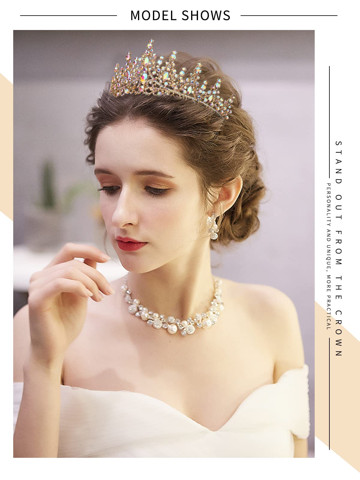 TOBATOBA AB Gold Crown for Women Wedding Tiara for Bride Queen Crown Crystal Tiaras and Crowns for Women Royal Princess Quinceanera Headpieces for Birthday Prom Pageant Halloween Cosplay Accessories