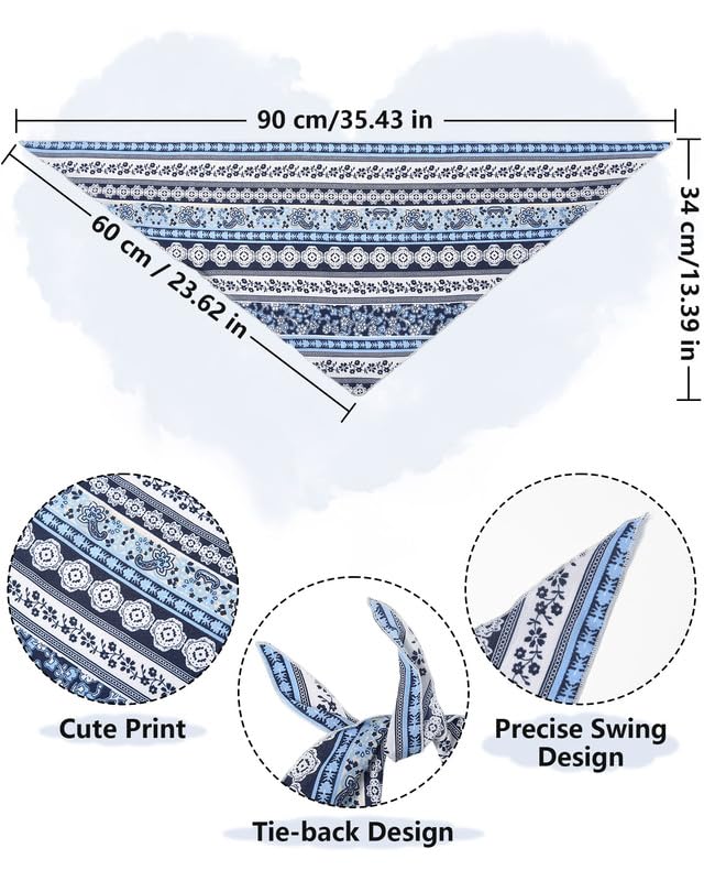 AWAYTR 3Pcs Hair Bandanas Head Kerchief for Women Girls Tie-Back Boho Hair Scarf Headband Bandana Triangle Head Scarf (Stripe Print - Pink/Light Blue/Navy Blue)