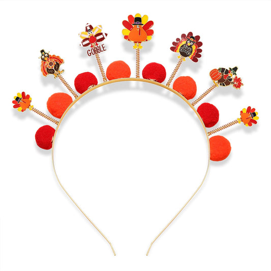 NVENF Thanksgiving Headband Autumn Fall Hairbands for Women Rhinestone Letter ‘GIVE THANKS’ ‘HAPPY FALL’ Gold Hair Hoop Thanksgiving Party Favors Hair Accessory Gifts (Pom Pom)