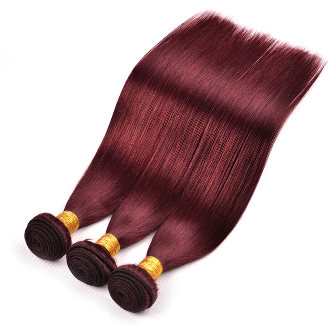 Straight Hair 8A Brazilian Virgin Hair 99j Burgundy Straight Hair 100% Unprocessed Human Hair Weaves 3 Bundles with Lace Closure 4x4 Free Part Red Wine Color Weft Weaves 12 14 16 with 12C,burgundy…