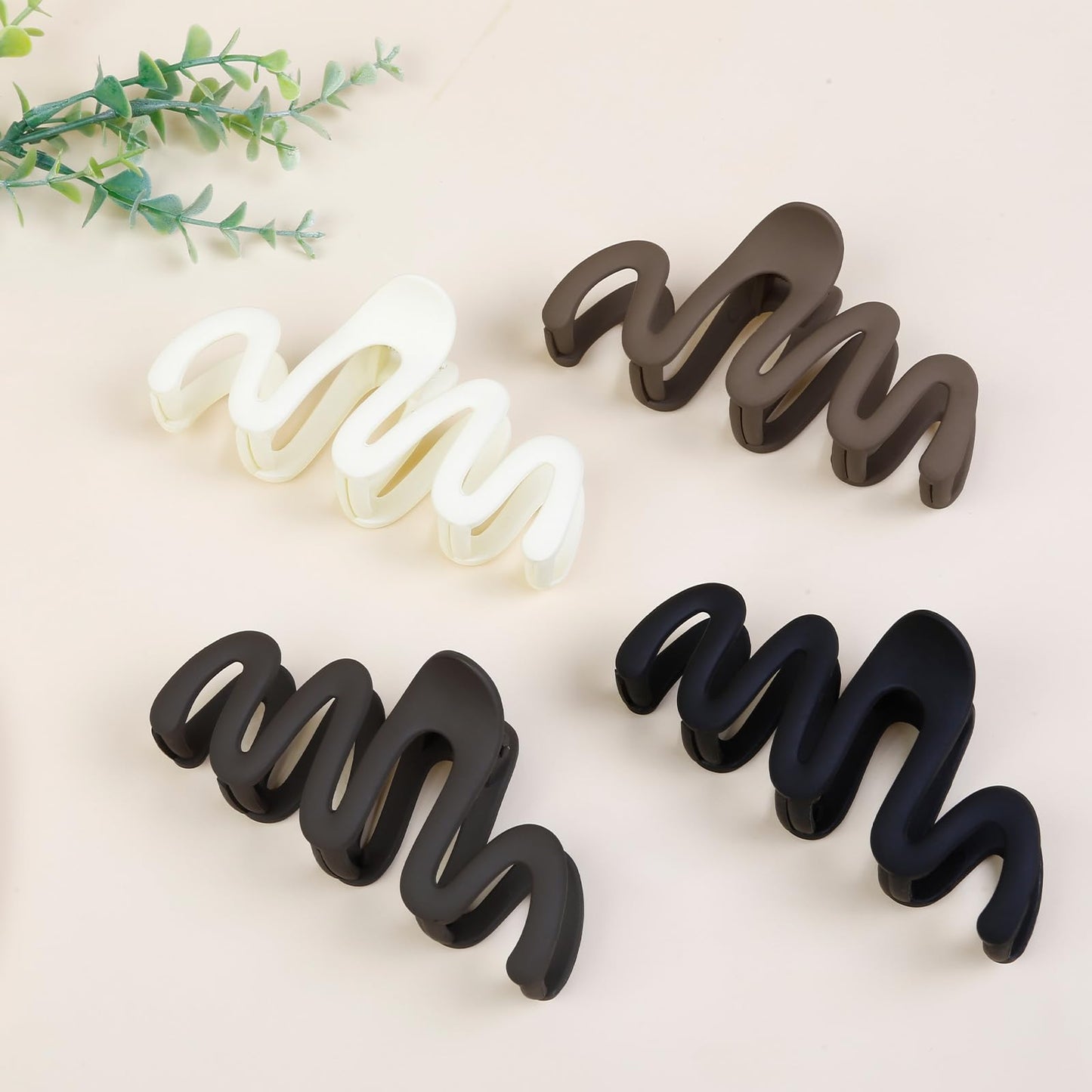 4Pcs Wavy Claw Clips for Women Large Hair Clips for Thick Hair Matte Hair Clip Claw for Women's Hair Cute Non Slip Claw Hair Clip Fashion Hair Accessories