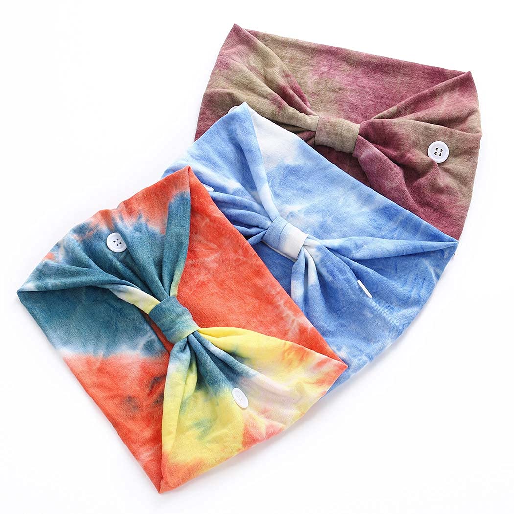 Aceorna Boho Button Headband Wide Knotted Hairbands Stretch Nurse Headbands Women Head Wraps Workout Ear Saver Hair Band Leopard Turban Headwear Yoga Hair Accessories for Women 3 Pcs (Set G)