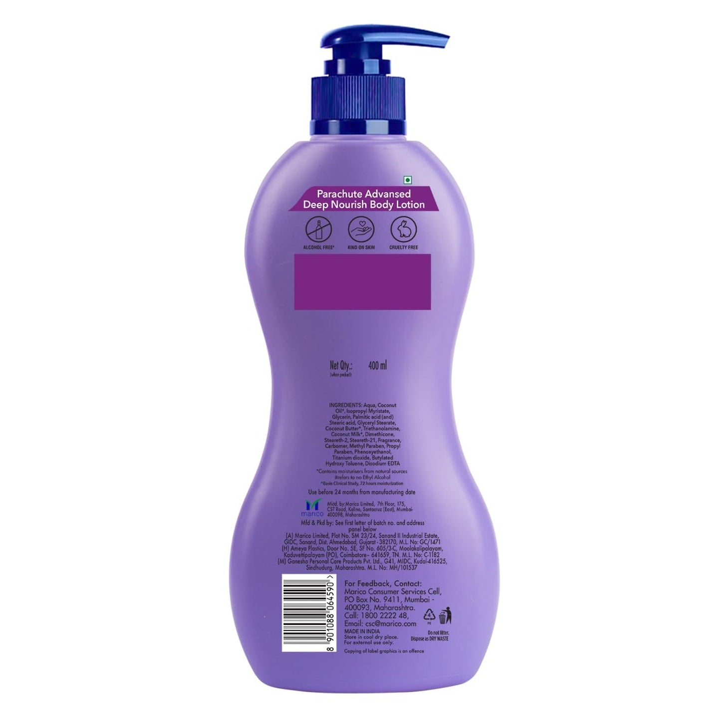 Parachute Advansed Deep Nourish Body Lotion with Pure Coconut Milk| For Women & Men |Restore Dry Skin| 100% Natural, 72h moisturization |13.5 Fl.oz.