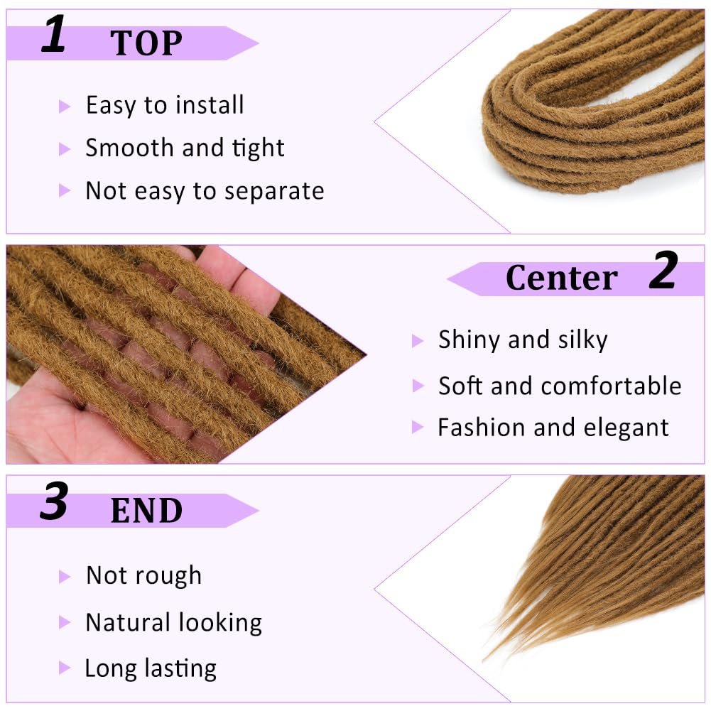 BUFENGSUN Straight Dreads Synthetic Double Ended Dreadlock Extensions 24inches 10 Strands Width 1.2cm Soft DE Dreadlocks Extensions for Women (10 Strands, 27#)