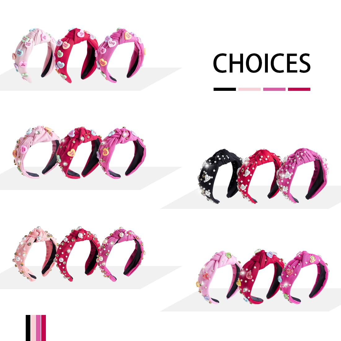 TANOSII Valentine’s Day Knotted Headband for Women Wide Headbands Hair Accessories Jeweled Hairband Letter Heart Red