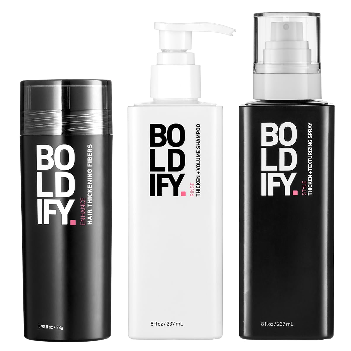 Boldify Thickening Spray + Hair Fiber (Dark Brown) + Shampoo Thicken Up Bundle: Volume, Root Lift, Texture for Thinning Hair