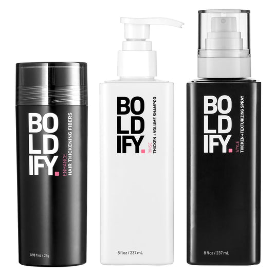 Boldify Thickening Spray + Hair Fiber (Dark Brown) + Shampoo Thicken Up Bundle: Volume, Root Lift, Texture for Thinning Hair