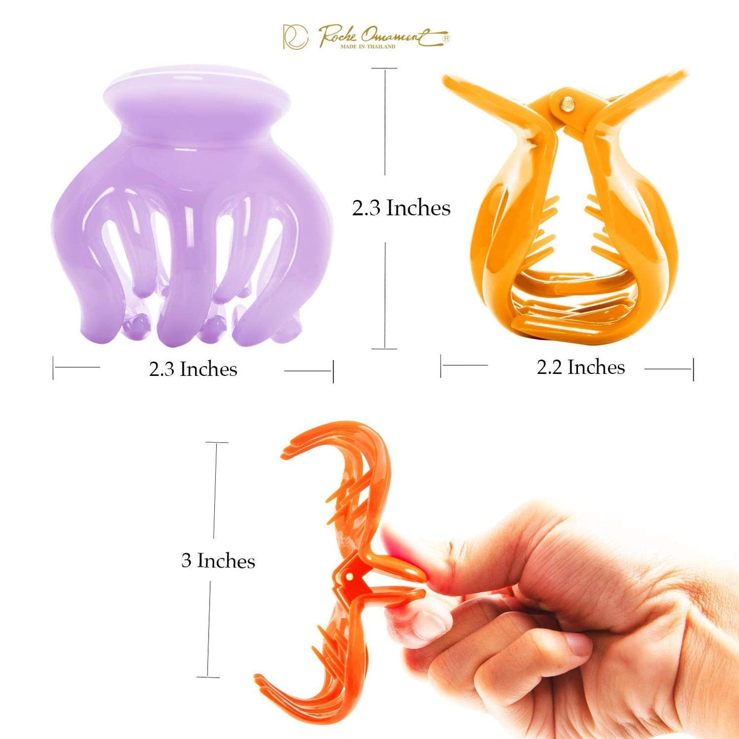 RC ROCHE ORNAMENT 6 Pcs Womens Hair Pumpkin Interlocking Teeth No Slip Secure Grip Strong Solid Ladies Beauty Accessory Classic Clamp Jaw Claw Clip, Large Jelly Candy Multicolor