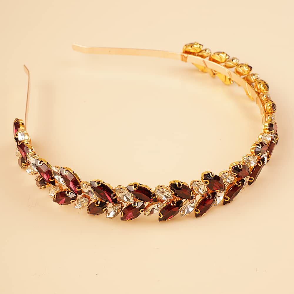 BERYUAN Women Wedding Tiaras and Crowns Crystal Wedding Headband Teardrop Red Wine Crystal Rhinestone Wedding Hair Accessories Crystal Wedding Headbands for Women and Flower Girls (red wine)
