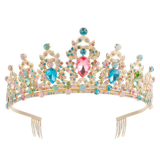 Tiaras for Women KICOSY Multicolor Rhinestone Crown for Girls Princess Tiara Headband Party Decorations Birthday Pageant Cosplay Costumes Hair Accessories Gold
