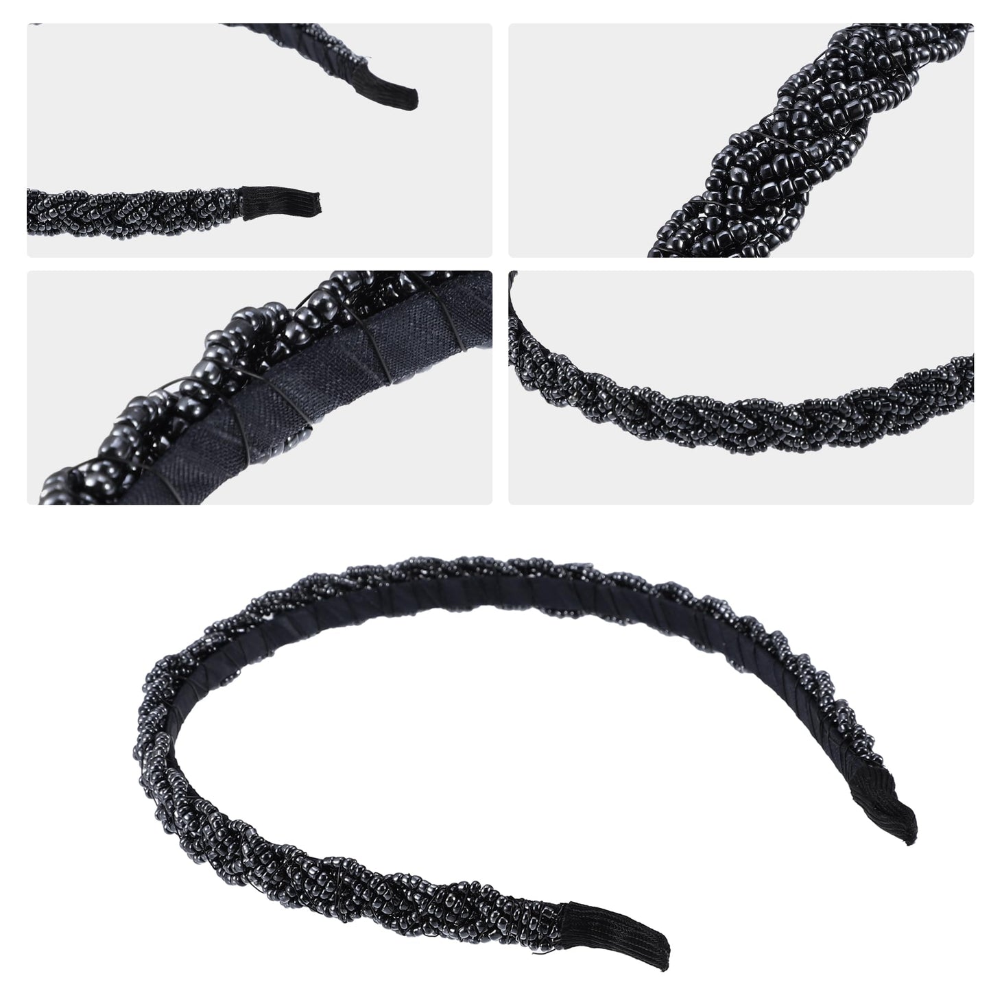 VOCOSTE 1 Pc Beaded Hair Hoop, Hairband for Women, Blue Black, 0.43 Inch Wide