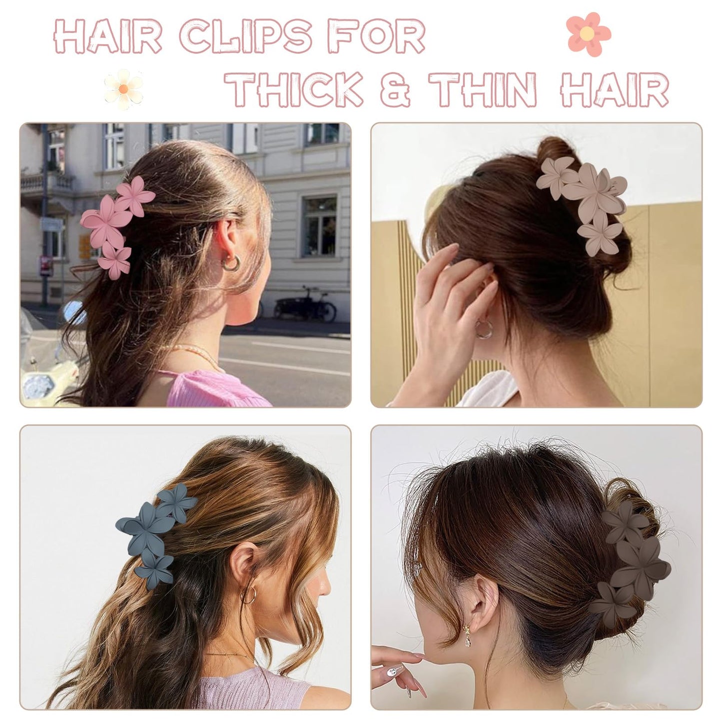 6Pcs Flower Hair Clips for Women, Preppy Flower Claw Clips, Hawaiian Plumeria Hair Flower Clip Large 4.3 Inch Cute Hair Claws for Thick Hair Strong Hold Hair Accessories (Matte Plumeria)