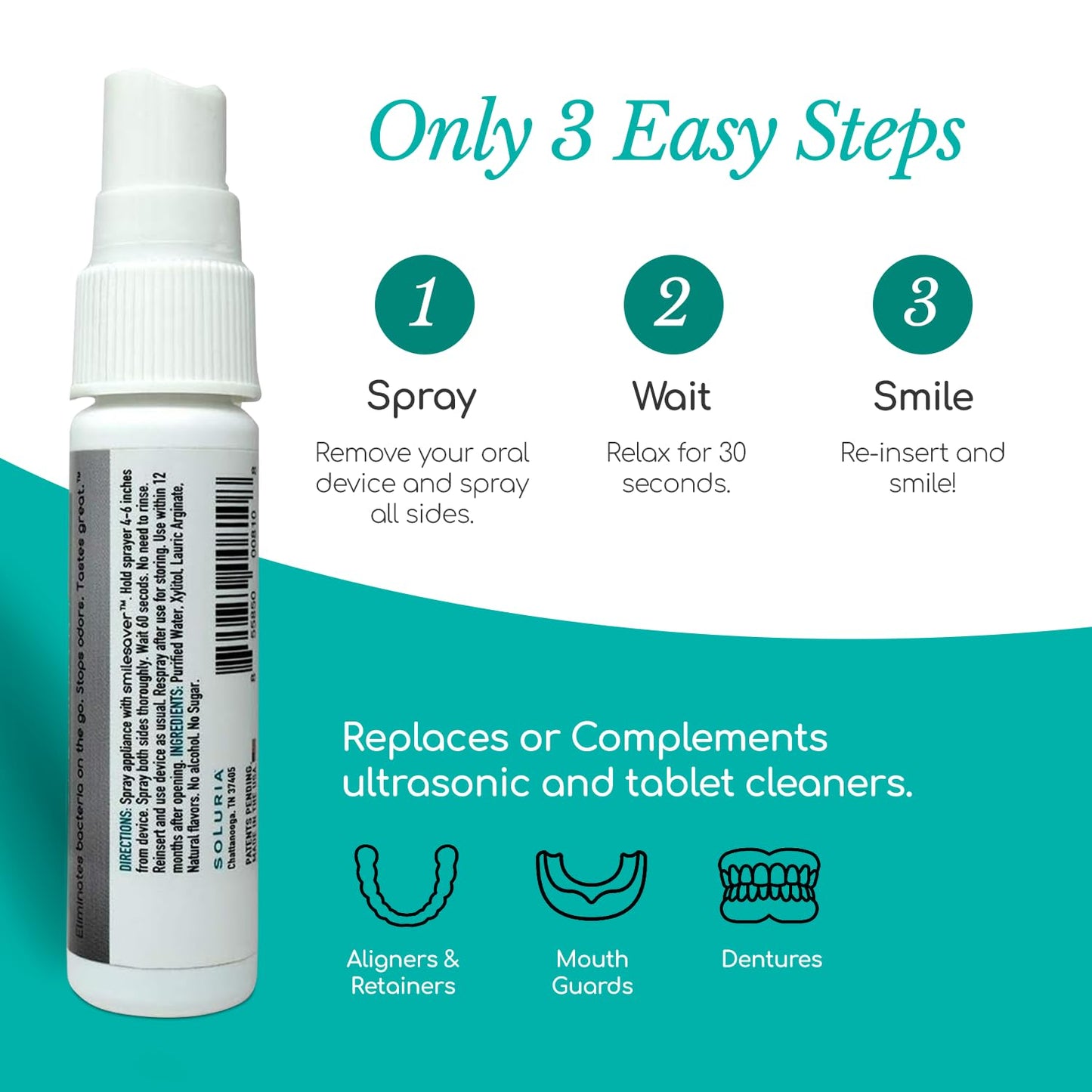 Smilesaver Retainer Cleaner Spray – Invisalign, Mouth Guard, and Denture Cleaner – Quick Oral Care for Aligner & Retainer Hygiene – Natural, Portable & Minty Fresh Oral Care Products (1oz)