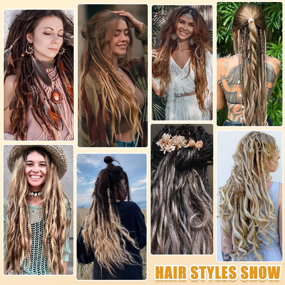 Ajsowju Loose Wave Dreadlocks Synthetic French Curly SE Dreadlock Extensions 24inches 10 Strands Thin Soft Spanish Curly SE Dreadlock Extensions for Women (10 Strands, 613#)