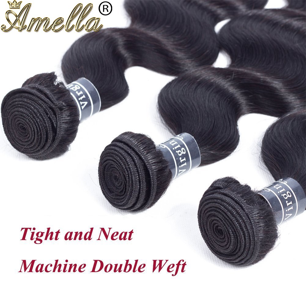 Amella Hair Brazilian Body Wave One Bundle 20inch 100% Unprocessed Brazilian Virgin Natural Black 8A Body Wave Human Hair Weft