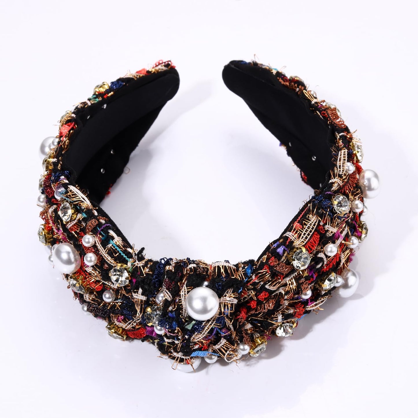 NVENF Christmas Headbands for Women Pearl Crystal Knotted Headband Rhinestone Embellished Jeweled Headbands Womens Christmas Holiday Hair Accessories Festive Party Favors (Multicolor)