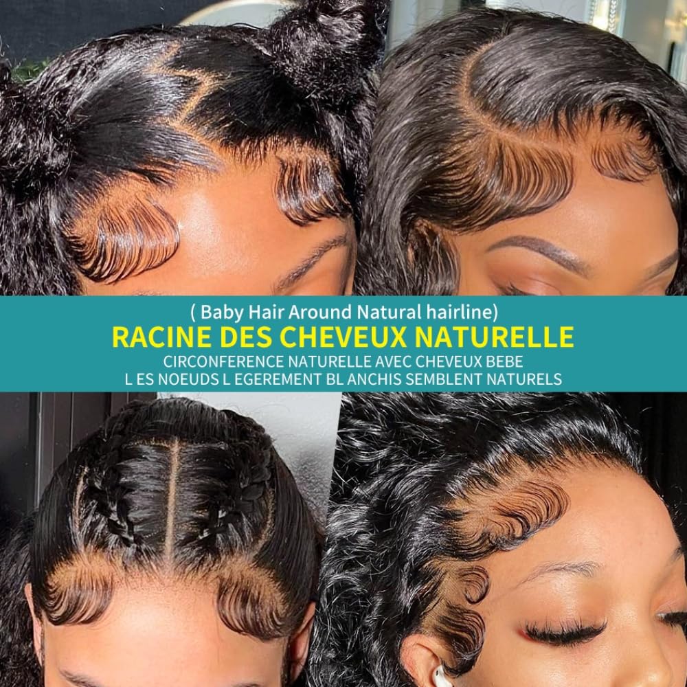 UWLK 13x6 Water Wave Lace Front Wigs Human Hair Pre Plucked 180% Density 13x6 HD Transparent Frontal Wigs Human Hair Water Wave Human Hair Lace Front Wigs for Women with Baby Hair (22 Inch)