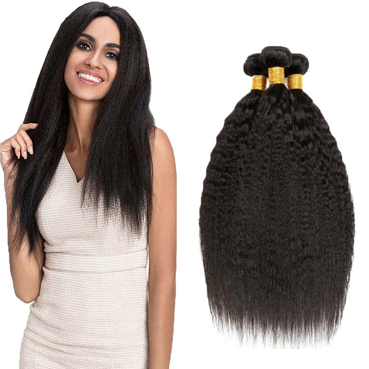 Yaki Straight Hair Human Hair 3 Bundles For Women Hair Weave Double Weft No Tangle Hair 3 Bundles Hair Weave Bundle Yaki Straight Hair Bundles 20 22 24 Inch